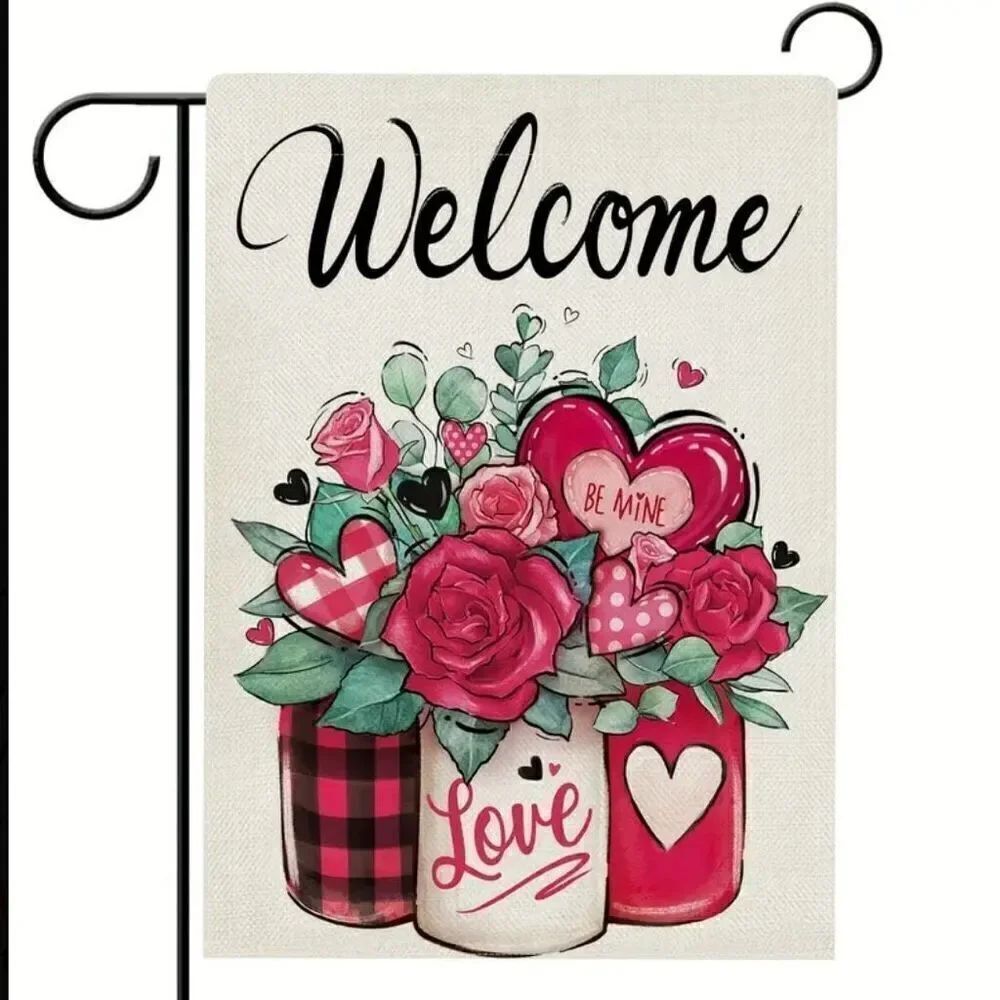 Happy Valentine Welcome Garden Flag Double Sided With Heart Farmhouse New Decor